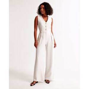 Abercrombie & Fitch Mara Vest Jumpsuit Size XL Cream Wide Leg Minimal Cruise